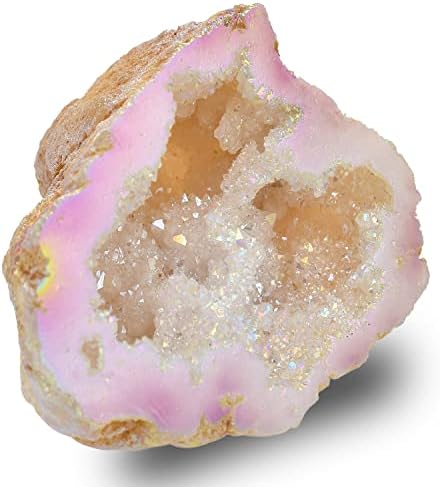 KORENJUL Natural Rock Crystal Quartz Titanium Coated Reiki Healing Crystal Geode Blue Druzy Mineral Specimen Home Office Decoration
