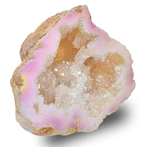 Korenjul Natural Rock Crystal Quartz Titanium Coated Reiki Healing Crystal Geode Blue Druzy Mineral Specimen Home Office Decoration #TOP2