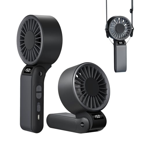 Ventilateur manuel rechargeable,Mini ventilateur USB portable Vitesse réglable(1-150),Petit ventilateur de table pliable avec affichage digital,Cadeaux pour femmes hommes,Idéal pour bureau,voyages