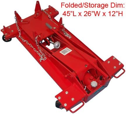 Transmission jack in folded position showing storage dimensions