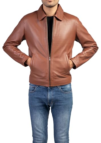 Image of Jild Polo Collar Premium Leather Jacket Men - Old School Classic Style Everyday Wear Real Lambskin Mens Leather Jacket