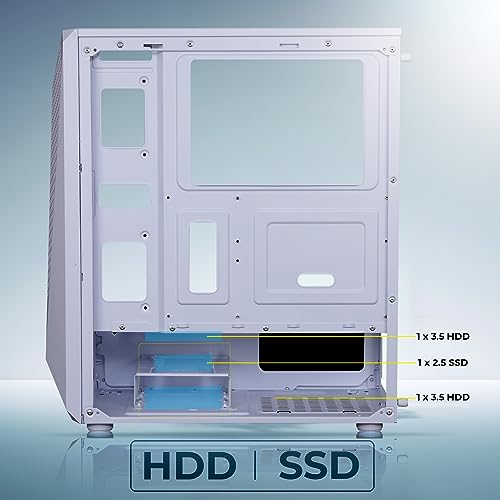 Image of ZEBRONICS Agon Mid-Tower Premium Gaming Cabinet - White, ATX /M-ATX /M-ITX, 1 x 120 mm RGB Inner Glow Rear Fan, LED Strip with Control Switch, Tempered Glass Side Panel, USB 3.0, USB 2.0 (White)