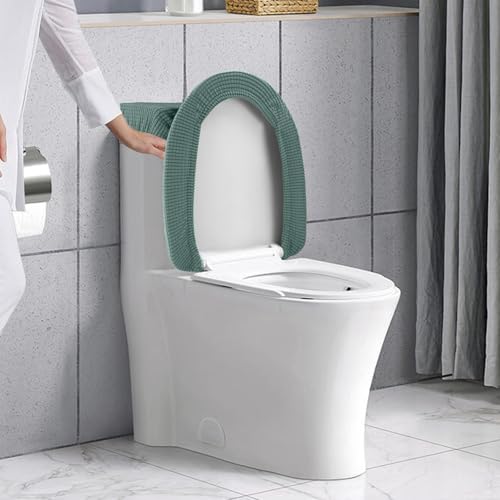 AZHCHKE Toilet Lid Cover and Toilet Tank Cover Stretch Toilet Covers Set for Bathroom, Polyester Spandex Jacquard Fabric, Machine Washable, with Elastic Bottom, Sage Green