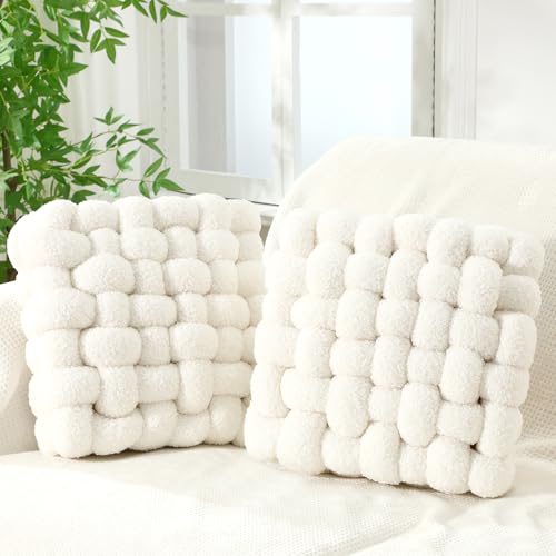 Wenqik 2 Pcs Knot Pillows Square Knotted Plush Throws Soft