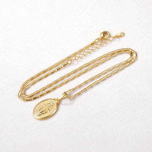 Image of U7 Virgin Mary Necklace for Women,18K Gold Plated /Sterling Silver Oval Miraculous Medal Virgin Mary Pendant Necklace