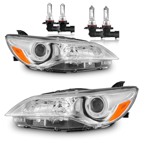 ROADEAL Headlights W/Bulbs for 2015-2017 Toyota Camry Only 4-Door Sedan Halogen Headlamp Replacement Driver & Passenger Side