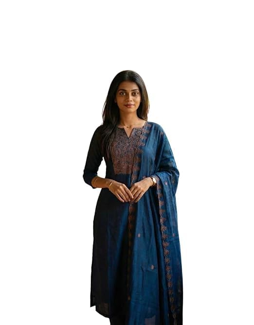Women's Beautiful Heavy vertical cotton Embroidered Salwar Suit For Women Readymade Salwar Suit Set Semi-Stitched kurta and pant & Duppata-picture-13