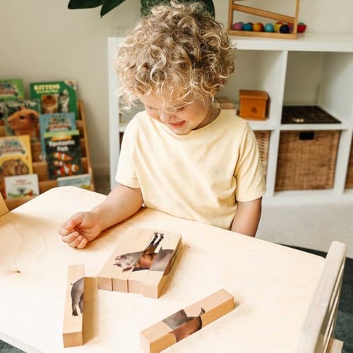 Image of Wooden Animal Chunky Puzzles for Toddlers 2+ Years - Montessori 4 in 1 Farm Animal Block Puzzle Toy
