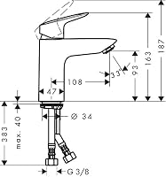 hansgrohe Logis - Waschtischarmatur ohne Ablauf, Wasserhahn Bad mit Auslauf Höhe 93 mm, Mischbatterie Waschbecken wassersparend (EcoSmart), Chrom, 71101000 – Ansicht 6
