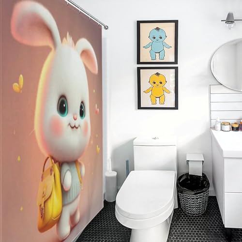 Rideau de douche lapin lavable en polyester imperméable pour baignoire - 3