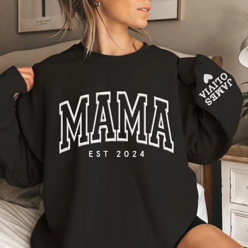Customized Embroidered Sweatshirt For Women, Custom Embroidered Hoodie For Mama, Mom, Grandma, Personalized Gift For Women2
