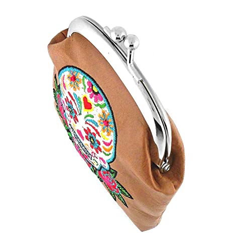 Lavishy Mexican Style Rose Flower & Sugar Skull Day Of The Dead Embroidered Kiss Lock Frame Coin Purse #TOP3