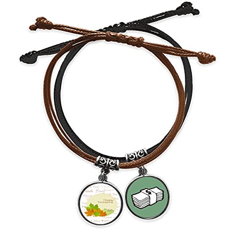 Pulsera Acción de Gracias ajustable cadena de cuero y cuerda para hombre y mujer