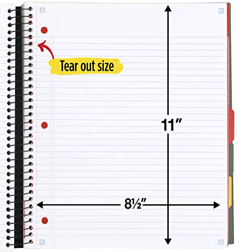 Five Star Spiral Notebook + Study App, 5 Subject, College Ruled Paper, Advance Notebook With Spiral Guard, Movable Tabbed Dividers And Expanding Pockets, 8-1/2" X 11", 200 Sheets, Green (73148) #TOP6