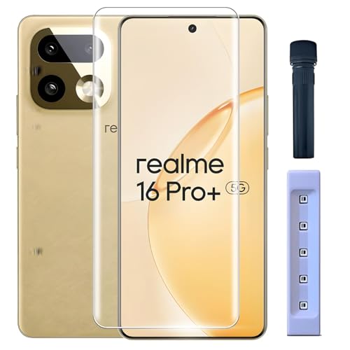 Image of DD SON Premium UV Tempered Glass Screen Protector Guard Compatible For Realme 16 Pro Plus 5G (6.8 Inch, Pack of 1) Full Adhesive UV Curved Case Friendly HD Clarity with easy installation kit