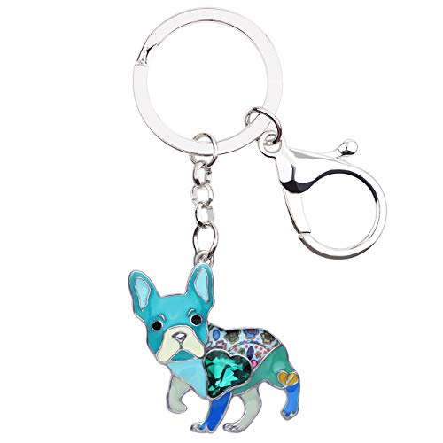 BONSNY Enamel Metal Heart Rhinestone French Bulldog Key Chains For Women Kids Car Purse bag Rings Charms Pets Gift