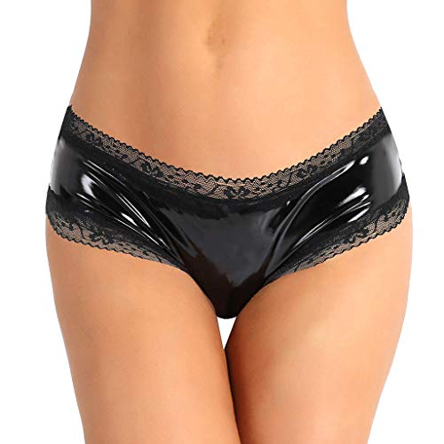 Storerine Cuir Culotte Gainante Femme Culotte Ouverte Lingerie Cuir Culotte Dentelle Creux en Dehors Slips sous-Vêtements Sexes Adulte Couple Clubwear Grande Taille S-4XL Cover