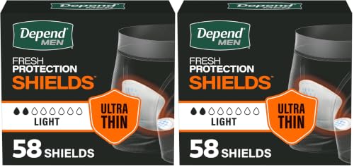 Image of Depend Shields Incontinence Pads for Men, Light Absorbency, 58 Count (Packaging May Vary) (Pack of 2)
