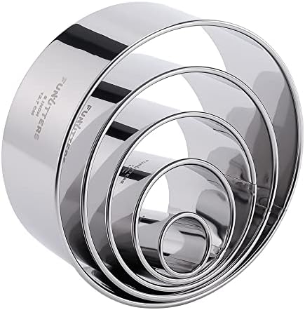 Cookie Cutter Set, 5 Pc. Kit, Measuring 1'', 2'', 3'', 4'' and 5'', Round Metal Baking Rings for Pastry, Biscuits, and Dough Cutting, Heavy Duty and Reusable, Multiple Sizes