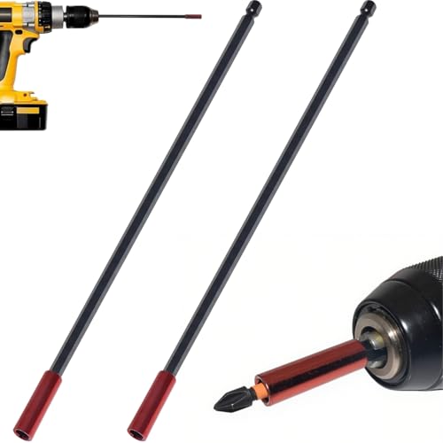 KOOLEVER 2PCS 300mm Magnetic Drill Bit Extension, Drill Extension Bit Holder 1/4 Hex Shank Screwdriver Extension Bar Quick-Change, Magnetic Bit Holder for Screws Nuts Drill Impact Driver