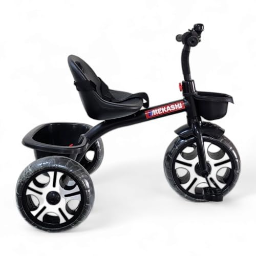 Image of MEKASHI T-001MW Plug N Play Kids Trike /Baby Tricycle, Big Size Storage Basket, Bell, Comfortable Seat with Seat Belt, 12 to 48 Months, Load Upto 35Kg, Easy Assembly, Heavy Guage Steel Frame, Black