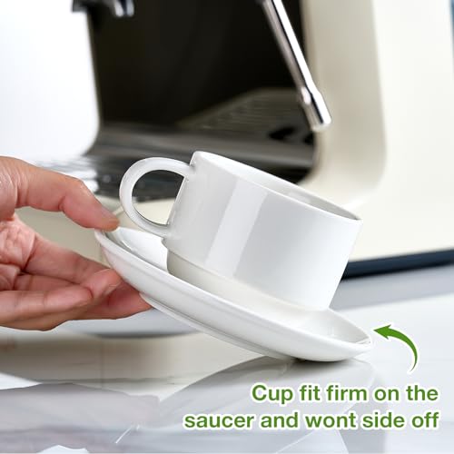 image for Mfacoy 8 Ounce Porcelain Cappuccino Cups with Saucers and Metal Stand,