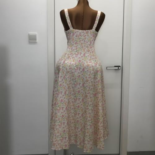 Image of Floral Corset Midi Dress Square Neck A Line Dress with Slit