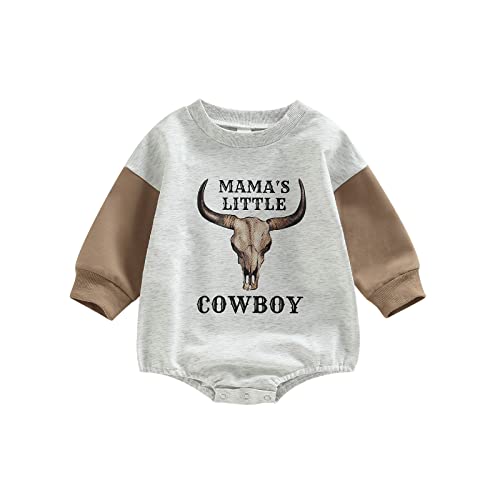 SAYOO Western Cowboy Outfits Baby Girl Boy Sweatshirt Romper Cow Print Oversized Sweater Bodysuit Infant Fall Clothes 0-24M (A Coffee, 3-6 Months)