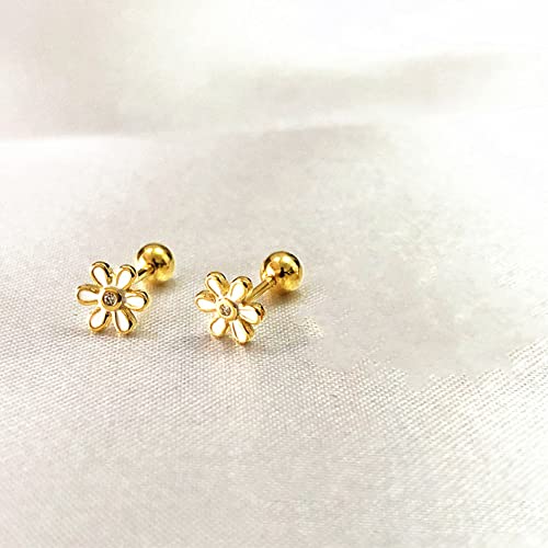 18G Tiny Daisy Flower Cartilage Earrings For Women Girls 925 Sterling Silver 14K Gold Plated Mini Cute Cz Cherry Blossom 3Mm Ball Barbell Screw Back Studs Sleeper Tragus Post Hypoallergenic Piercing Body Jewelry #TOP4