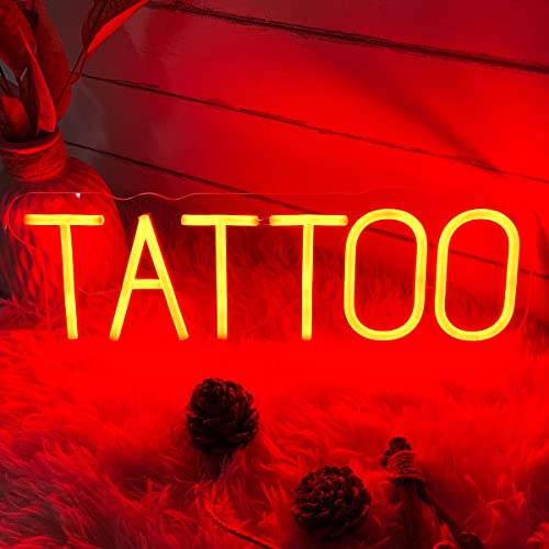 Image of TATTOO Neon Sign For Spa Beauty Room Nail Brows Lashed Salon Studio LED Wall Art Decor For Business Stores Logo Barber Shops Led Word Indoor Custom Neon Lights 5V USB Powered Red 40x13.5cm