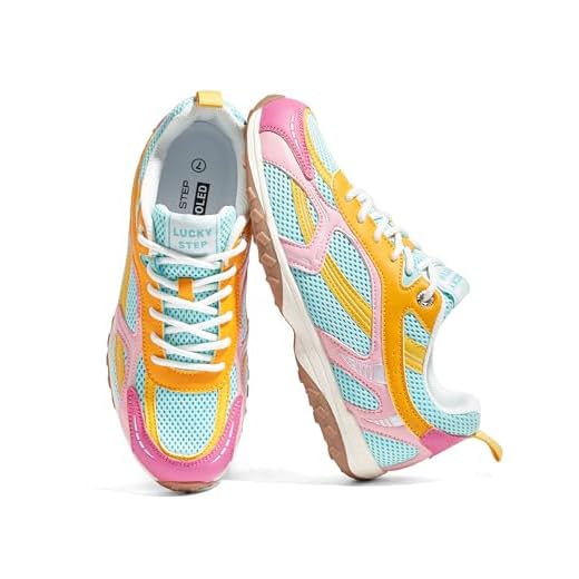 LUCKY STEP Women's Mesh Fashion Sneakers - Casual Non Slip Walking Shoes - Comfortable Breathable Tennis Running Shoe(9 M US Colorful)