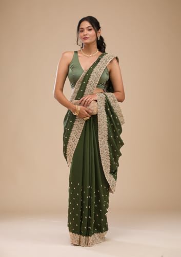 Image of Yashika Women Vichitra Silk Saree with Embroidered Border| Sarees Bollywood Sari | New Sarees | Saree Blouse| Designer Saree (AZ-YS-OG-LADYQUEEN-Parent)