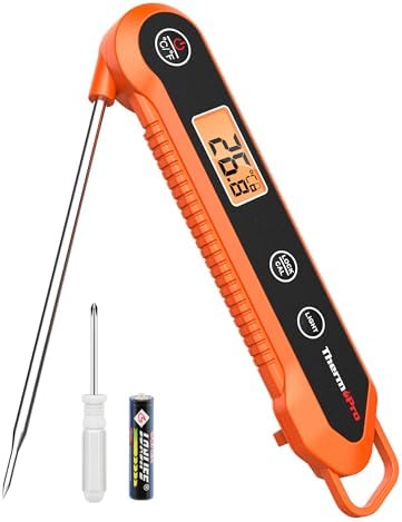 ThermoPro TP03H Meat Thermometer with IPX6 Waterproof, Food Thermometer Foldable Food Temperature Probe with LCD Backlight Calibration Lock Fuction, Kitchen Digital Instant Read Probe for Oil Jam Milk
