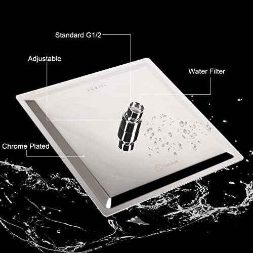 Harjue Shower Head With Extension Arm, High Pressure Square Shower Head With Showerarm, Stainless Steel Rainfall Showerhead-Waterfall Full Body Coverage (10'' Showerhead With 16'' Arm, Chrome) #TOP1