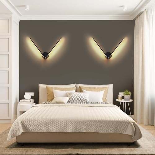 Image of Kawell 12W LED Wall Light Hardwired with Switch 300 Rotatable Arms Modern Sconce Lighting for Living Room Bedroom Hallway Indoor Energy Efficient Fixture, Black 3000K