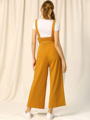 Allegra K Women's High Waist Wide Leg Belted Jumpsuit Button Long Overalls X-Small Yellow #TOP3