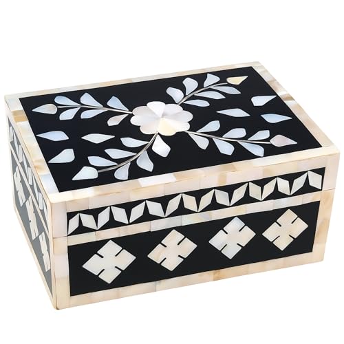 collectiblesBuy Handcrafted Bone Inlay Decorative Box Floral Design Multipurpose Storage Keepsake Box