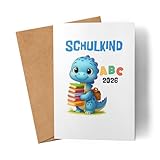 Lilavie-Design Schulkind 2026 Karte Grußkarte Dino – Originelle Geschenkidee Einschulung, Trendige SchulFaltkarte für Jungen Erstklässler