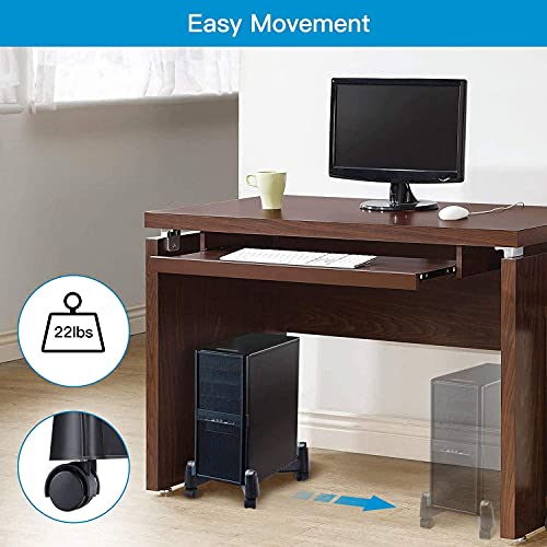 Computer Tower Stand, Huanuo Cpu Holder Desktop Stand Desktop Atx-Case Mobile Cart Holder Adjustable Width With 4 Caster Wheels, Fits Most Computer Cases Under Desk, Black #TOP2