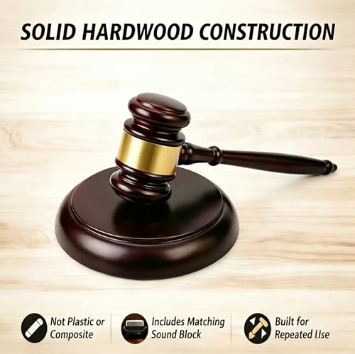 Image of Wooden Gavel with Block Set, Wooden Gavel with Sound Block Set, Loud Clear Strike for Mock Trials, Meetings, Auctions, HOA, Judges & Gift
