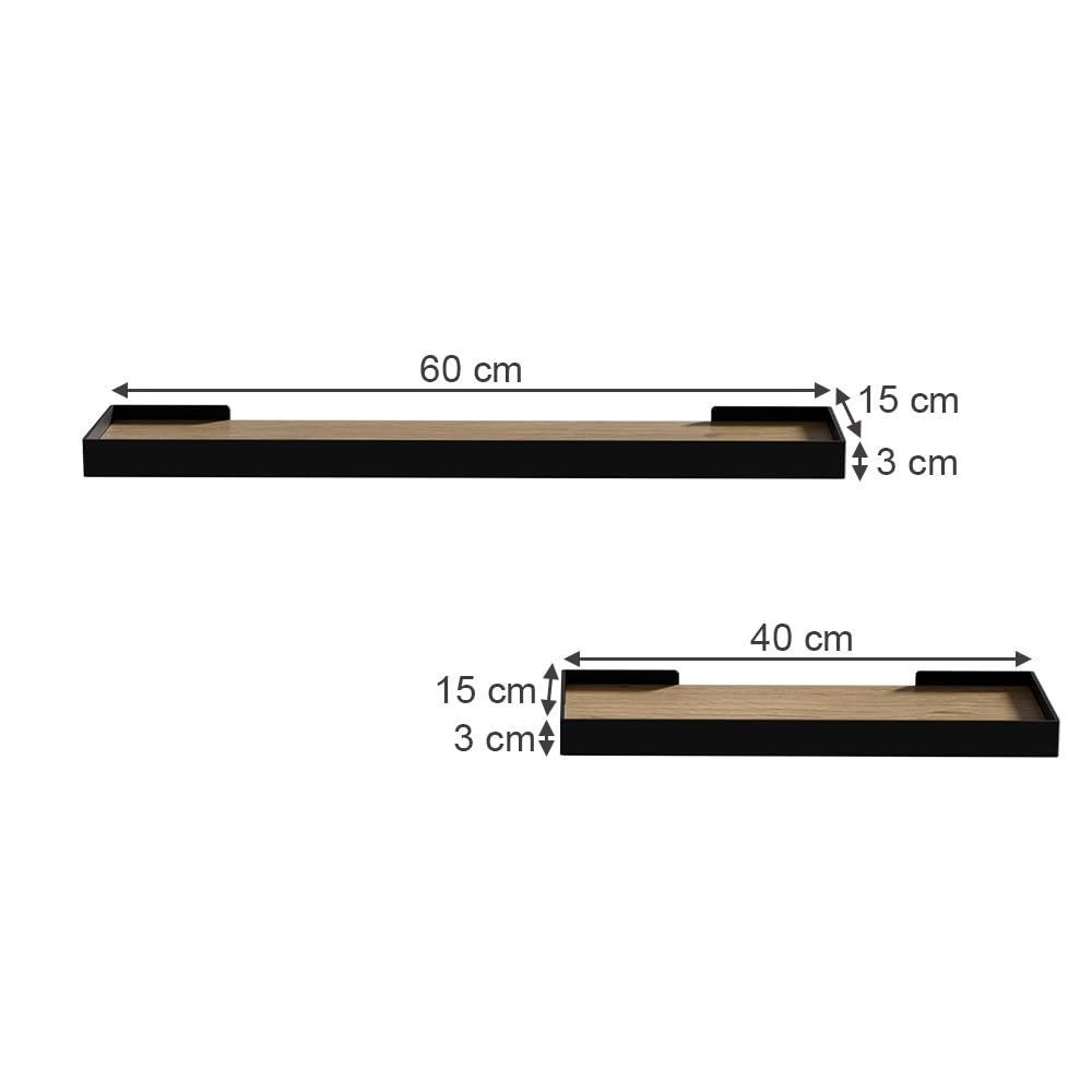 Vicco Estante de Pared Erni, Negro/Roble, 60 x 3 cm Lote de 2, para almacenar y presentar Objetos