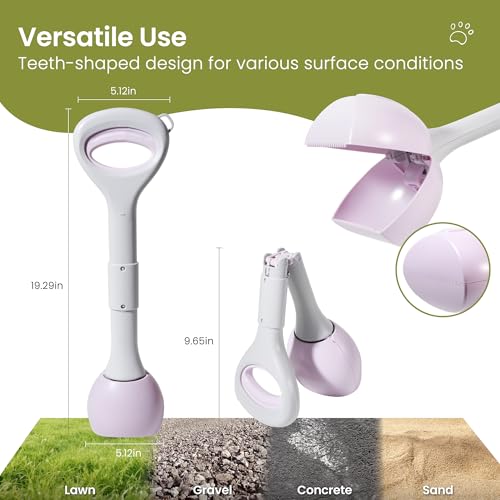 Image of Dog Pooper Scooper Portable with Bag Attachment, One Handed Foldable Design, Includes 120 Waste Bags and Dispenser, 19 Inch Handle for Grass Yard Gravel Cleanup (Purple)