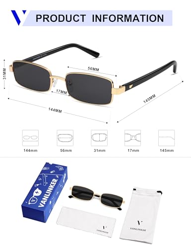 Image of VANLINKER Retro Rectangle Polarized Sunglasses for Women Men Small 90s Vintage Trendy Slim Narrow Rectangular Frame VL9684