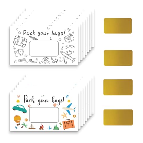 Image of PLIGREAT 120 Pieces Surprise Travel Scratch Off Cards Stickers Holiday Blank Gift Scratch Cards Pack Your Bags Travel Scratch Card DIY Scratch Off Prizes for Birthday Wedding Events Supplies