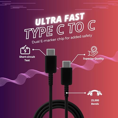 Image of 65W USB C to C Fast Charging Cable - Compatible with Samsung Galaxy S23 S22 S21 21 FE S20 A34 M14 M34 M54 M53 - Type-C Original Rapid Charging (Black)