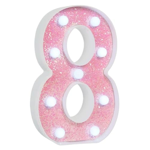 Image of Pink Glitter Marquee Light Up Numbers, LED Number Lights Battery Operated for Girls 8th 18th Pink Birthday Party Table Decorations, Wall Decor for Girls Bedroom, Number 8 Sign Cool White Lights