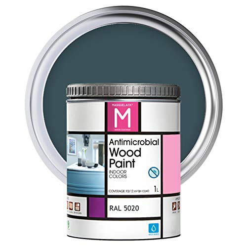 Pintura para muebles | Color Azul | 1 Litro | RAL 5020 | Pintura Interior | Protege y Embellece la Madera de los Muebles | Laca para Madera Antimicrobios Cover