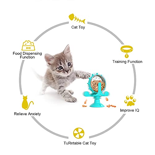 YATOSEEN Windmühle Katzen, Haustier Katze Undichtes Spielzeug, Interaktives Katzenspielzeug, Riesenrad Essensausgabe, 360° Drehbar Vertikal Katzenspielzeug, Starkem Saugnapf