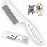 Peigne anti-puces pour chat et chien - Pour poils longs - Pour enlever les puces, les tiques, les taches de larmes et les pellicules - Blanc
