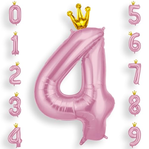 AOOSU Ballon Chiffre 4 Rose Couronne | Ballon Anniversaire 4 An 101cm | Numéro de Ballons | Décoratif Ballons | D'hélium Decoration Anniversaire Fête...